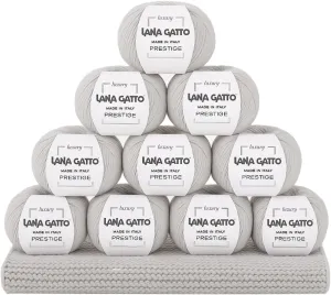 10-Pack 100% Cashmere Yarn for Knitting and Crochet, Lana Gatto Luxury Prestige Line, 250 gr. 750 mt, 9 oz 820 yds (Grey - 12504, 10)