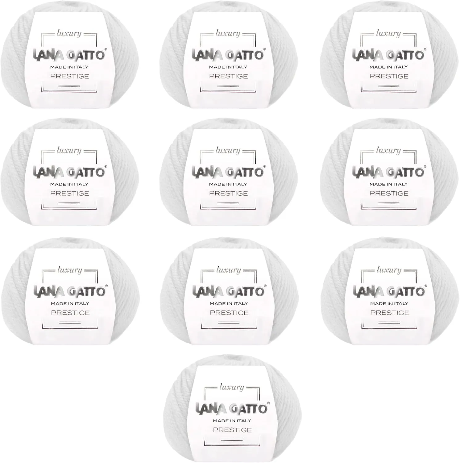 10-Pack 100% Cashmere Yarn for Knitting and Crochet, Lana Gatto Luxury Prestige Line, 250 gr. 750 mt, 9 oz 820 yds (Grey - 12504, 10)