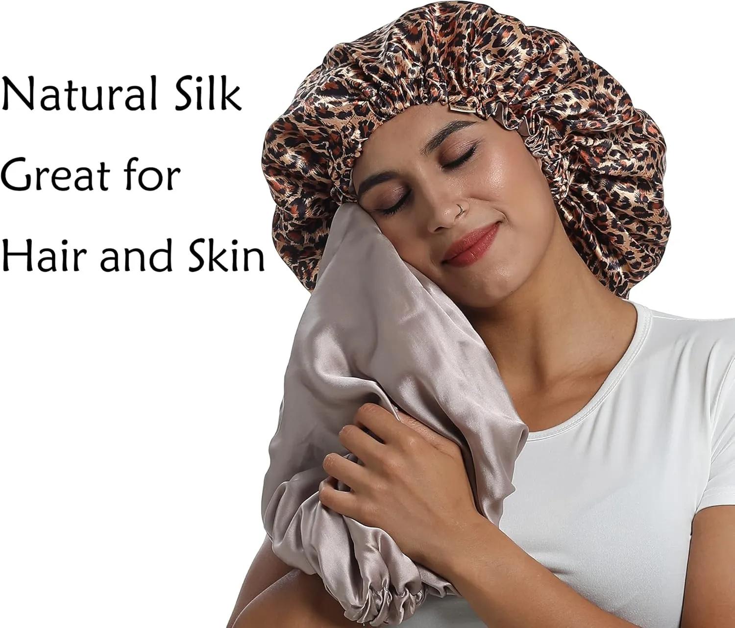 100% Mulberry Silk Lined Bonnet Adjustable Satin Sleep Cap 19 Momme Silk Bonnet for Women Curly,Long Hair Care