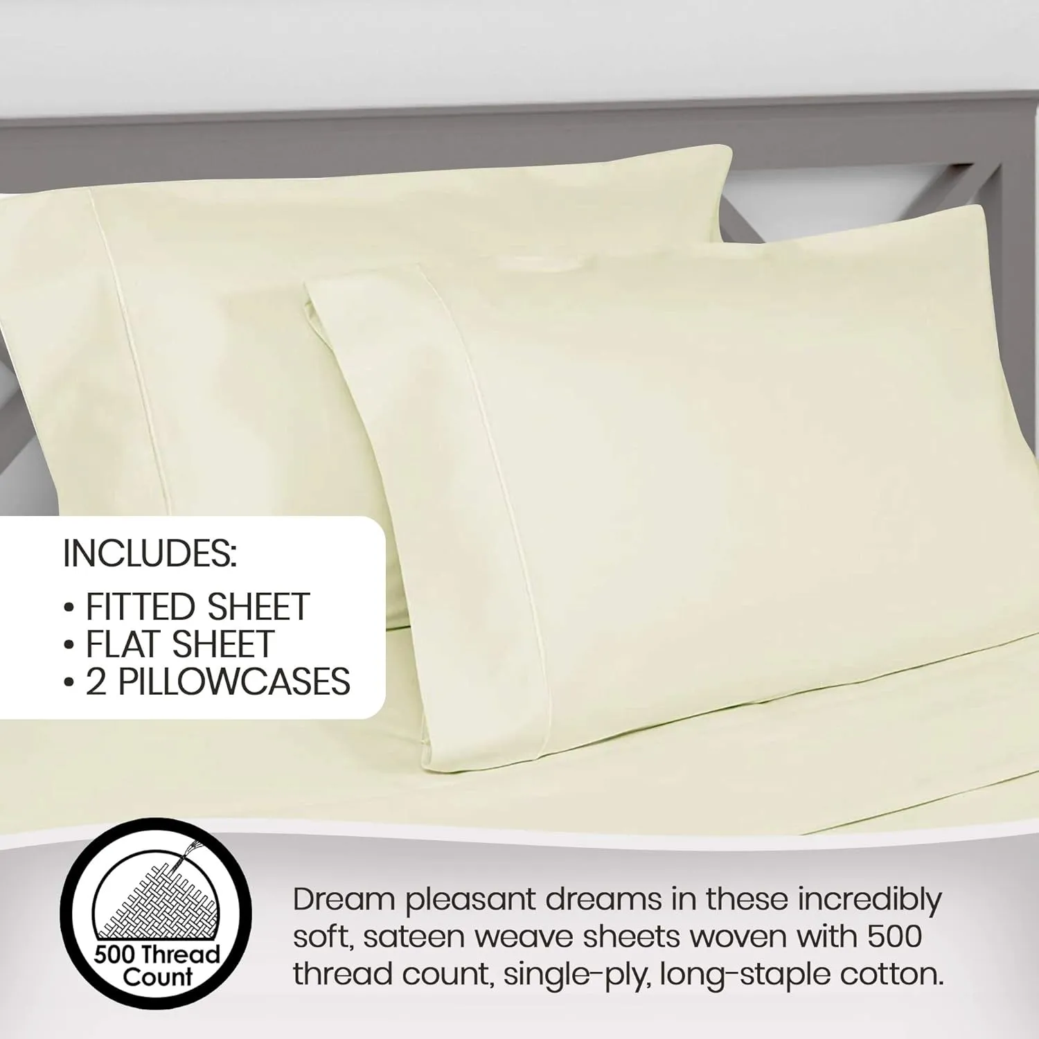 100% Organic Cotton Sheets Full Size - GOTS Certified Organic Bed Sheets with Deep Pocket 500 Thread Count and Cozy Sateen Weave Gets Softer with Each Wash - Luxury 4 Piece Set (Ivory, Full)