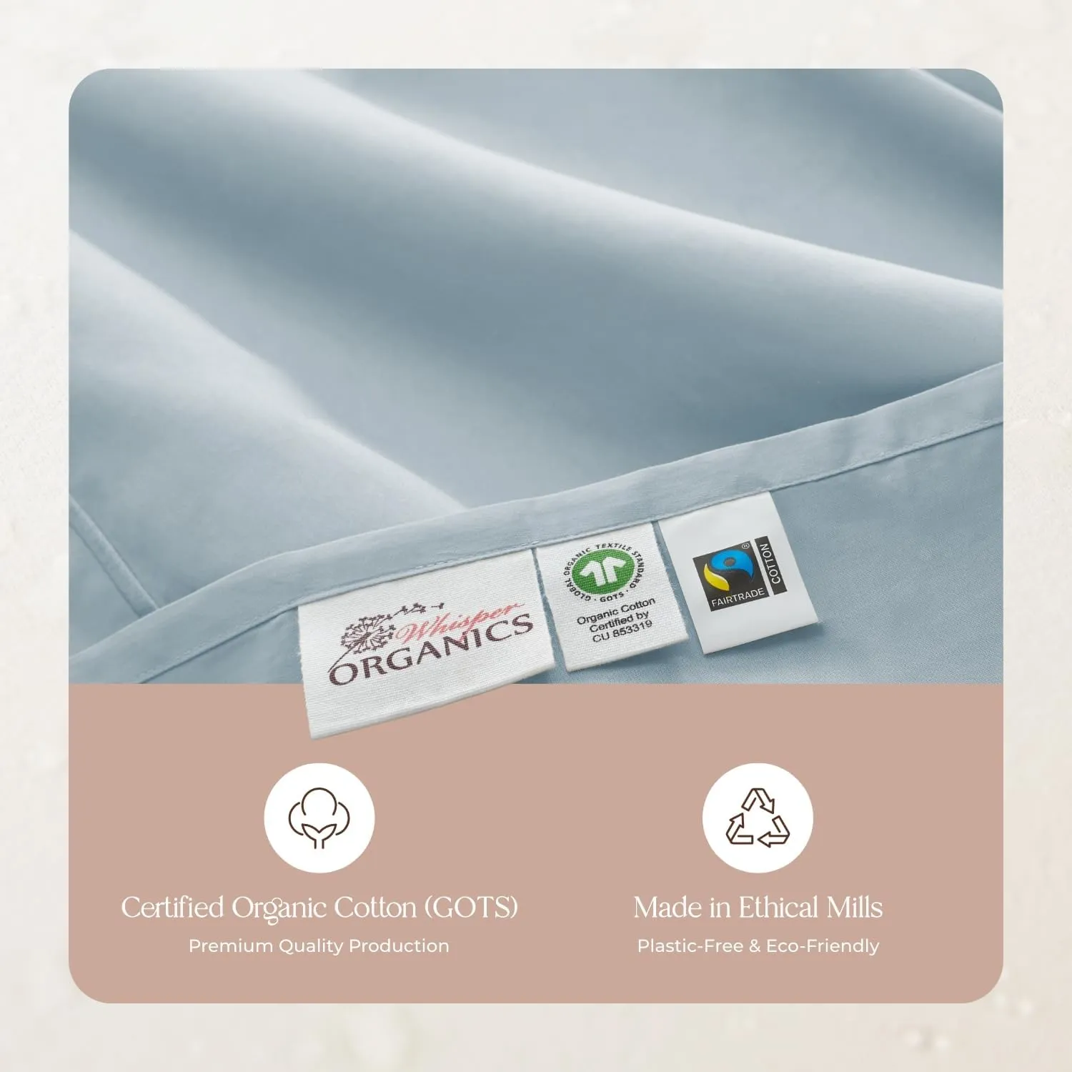 100% Organic Cotton Sheets Twin Size - GOTS Certified Organic Bed Sheets with Deep Pocket 500 Thread Count and Cozy Sateen Weave Gets Softer with Each Wash - Luxury 3 Piece Set (Powder, Twin)