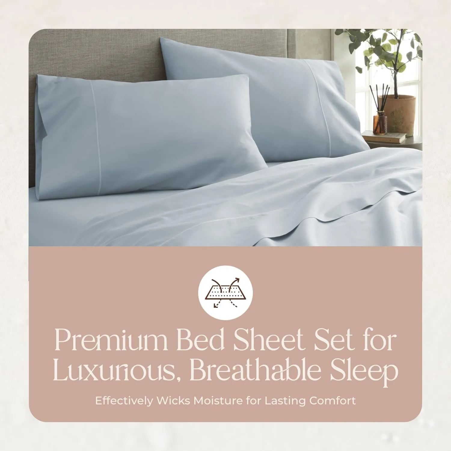 100% Organic Cotton Sheets Twin Size - GOTS Certified Organic Bed Sheets with Deep Pocket 500 Thread Count and Cozy Sateen Weave Gets Softer with Each Wash - Luxury 3 Piece Set (Powder, Twin)