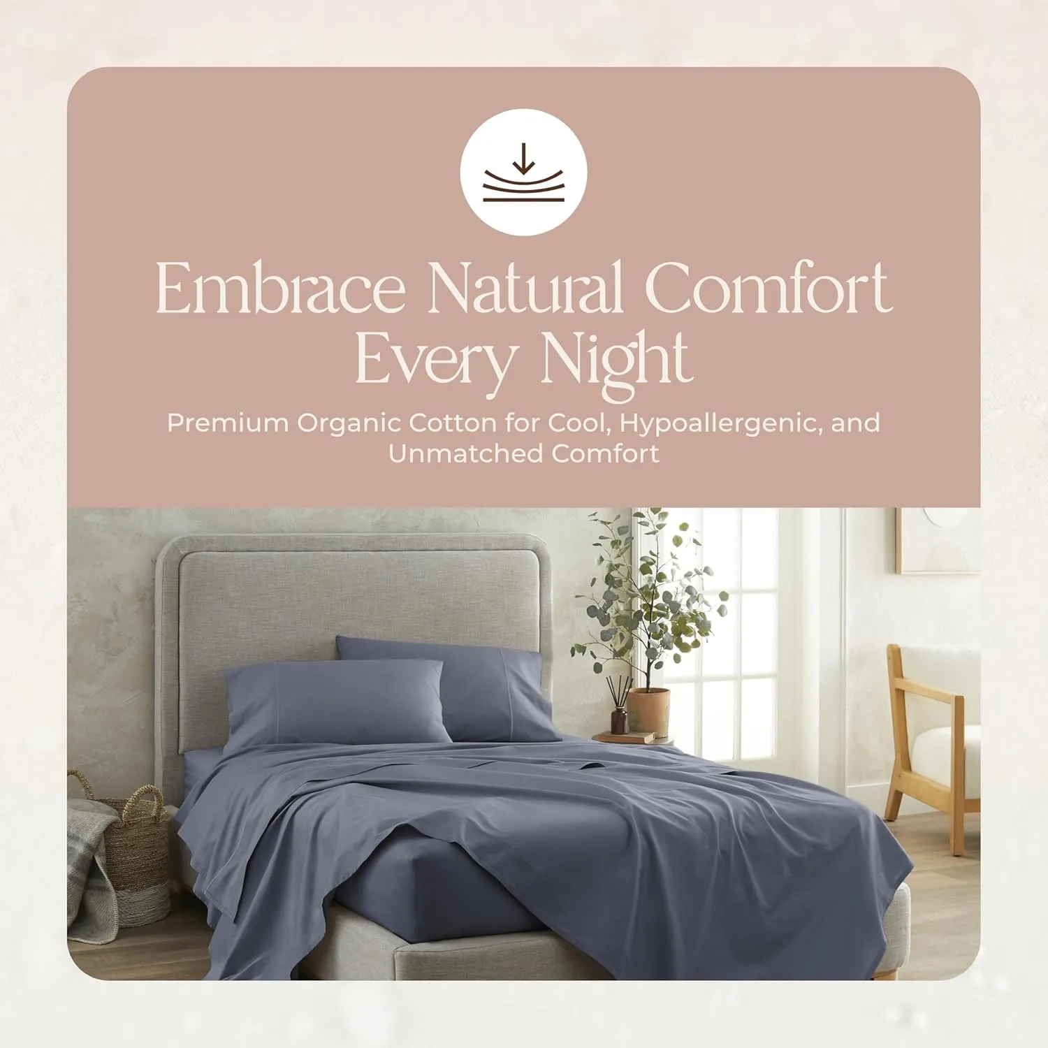 100% Organic Cotton Sheets Twin Size - GOTS Certified Organic Bed Sheets with Deep Pocket Breathable and Cozy Sateen Weave Gets Softer with Each Wash - Luxury 3 Piece Set (Mineral, Twin)