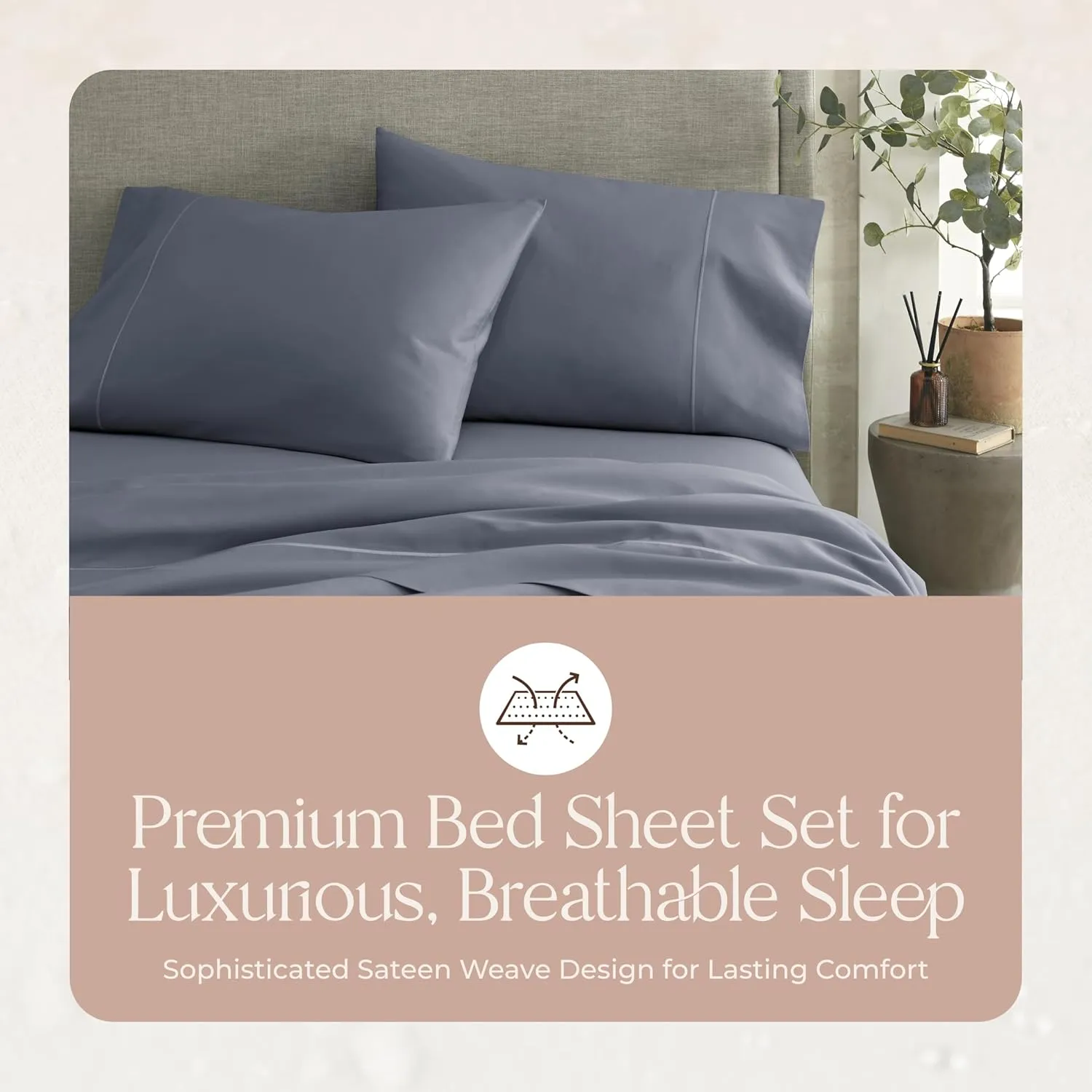100% Organic Cotton Sheets Twin Size - GOTS Certified Organic Bed Sheets with Deep Pocket Breathable and Cozy Sateen Weave Gets Softer with Each Wash - Luxury 3 Piece Set (Mineral, Twin)