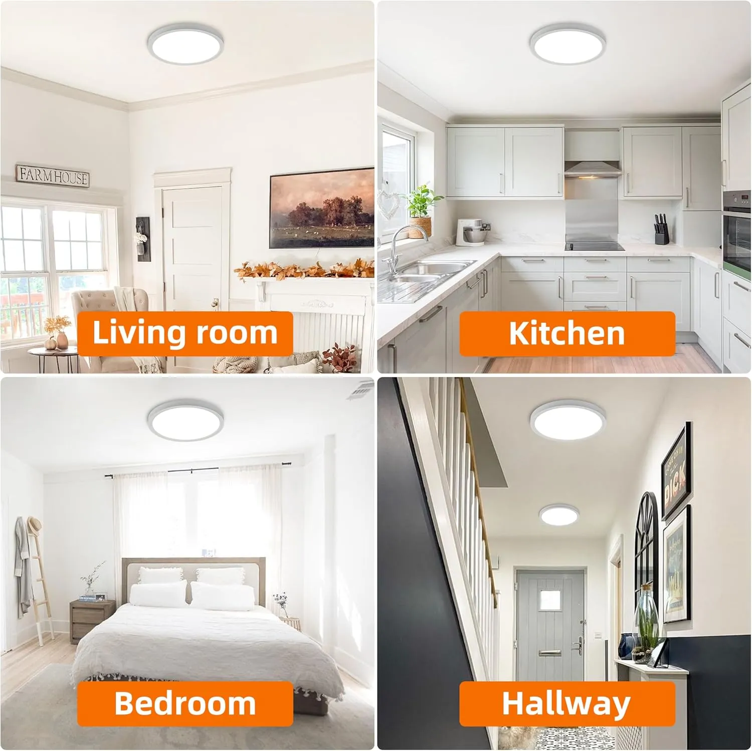 12 Inch Flush Mount LED Ceiling Light with Night Light, 24W, 2400lm, Selectable 3000K/4000K/5000K, Flat Lights for Bedroom, Kitchen, White (2Pack)