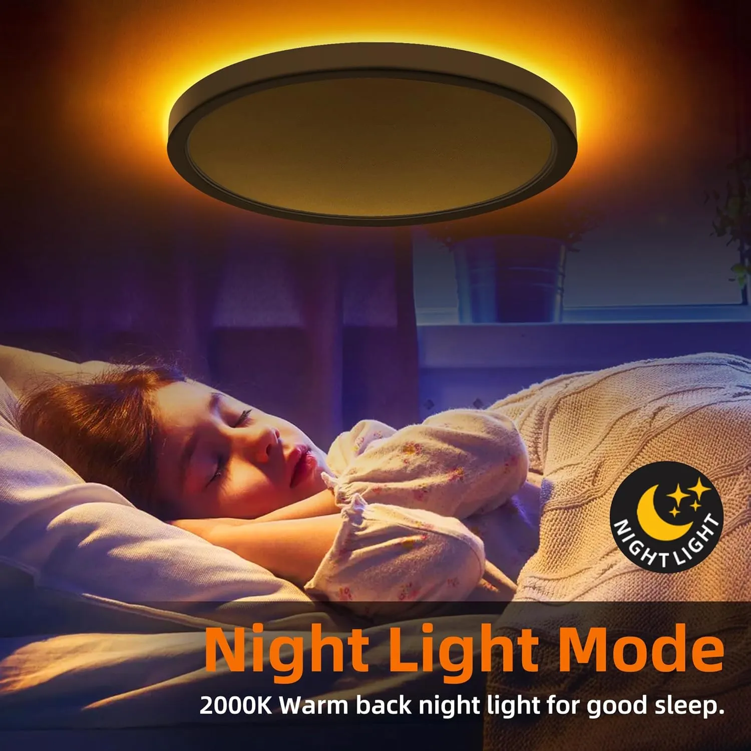 12 Inch Flush Mount LED Ceiling Light with Night Light, 24W, 2400lm, Selectable 3000K/4000K/5000K, Flat Lights for Bedroom, Kitchen, White (2Pack)