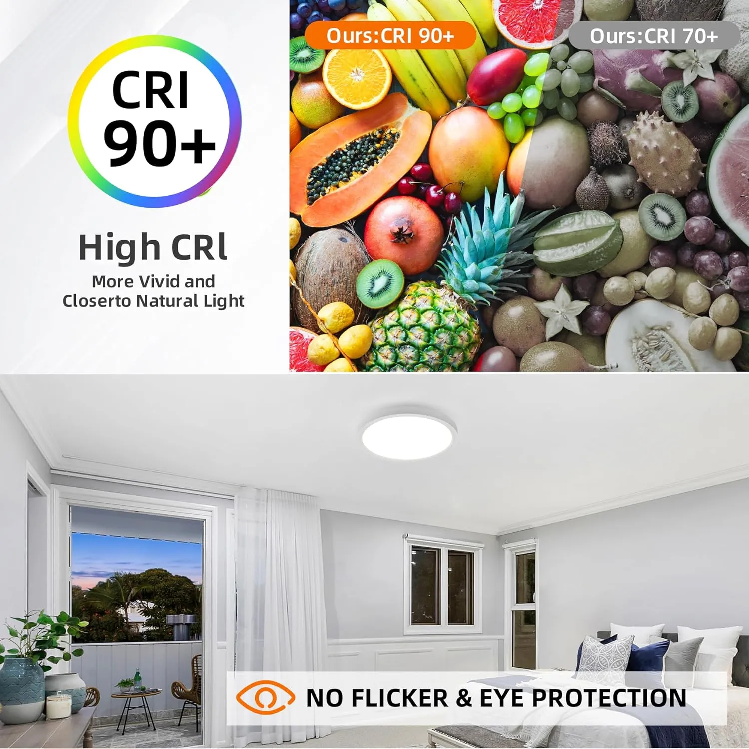 12 Inch Flush Mount LED Ceiling Light with Night Light, 24W, 2400lm, Selectable 3000K/4000K/5000K, Flat Lights for Bedroom, Kitchen, White (2Pack)