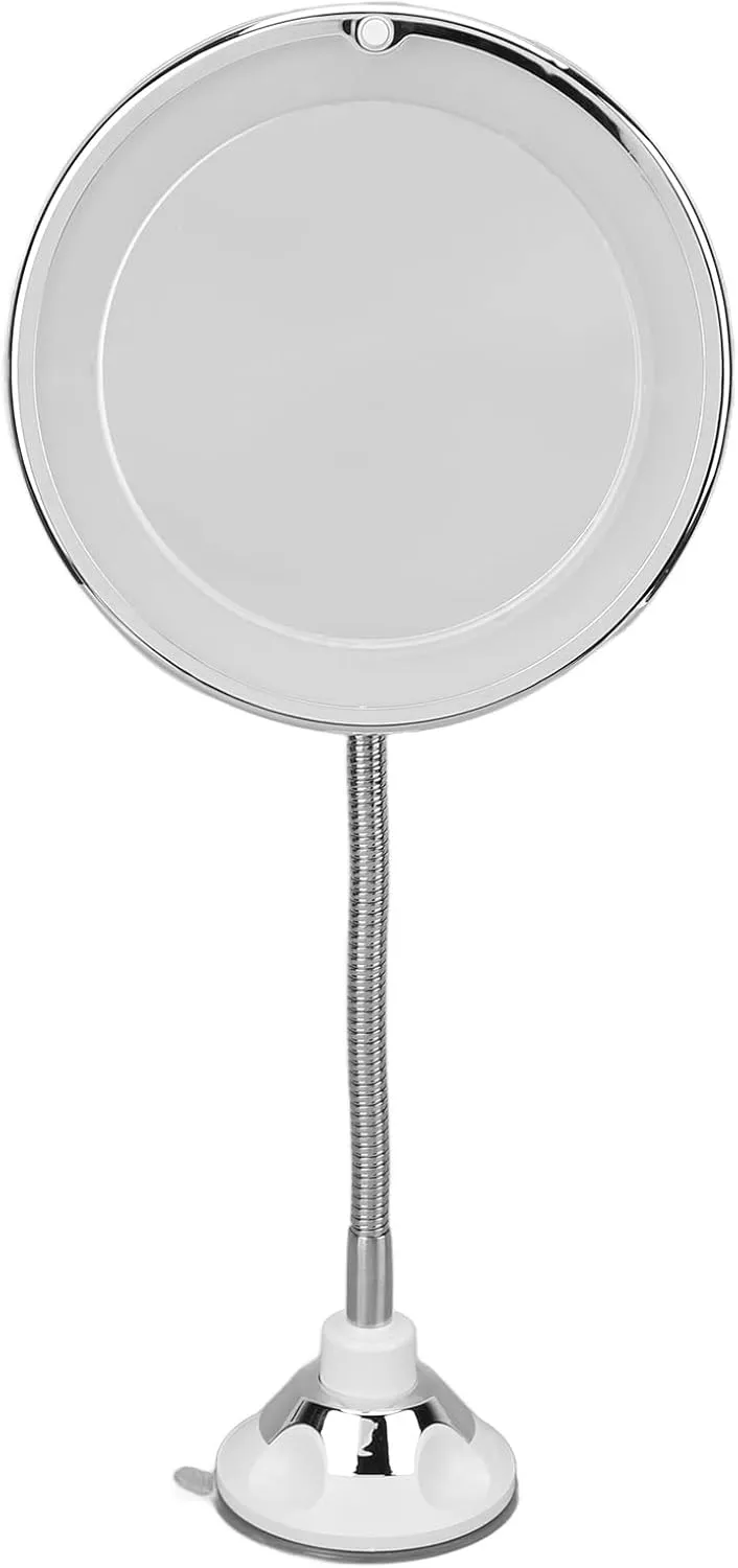 360° Swivel Magnifying Mirror, Battery Operated 10X Magnification Flexible Cordless Goose Neck LED Fill Light Suction Cup, Adjustable Gooseneck for Home Office Travel Makeup