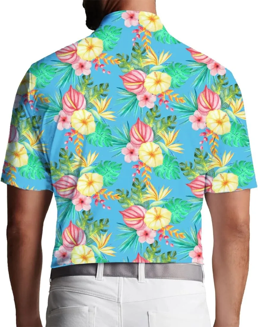 3D Printed Mens Golf Shirt Moisture Wicking Quick-Dry Performance Polo Shirts for Men