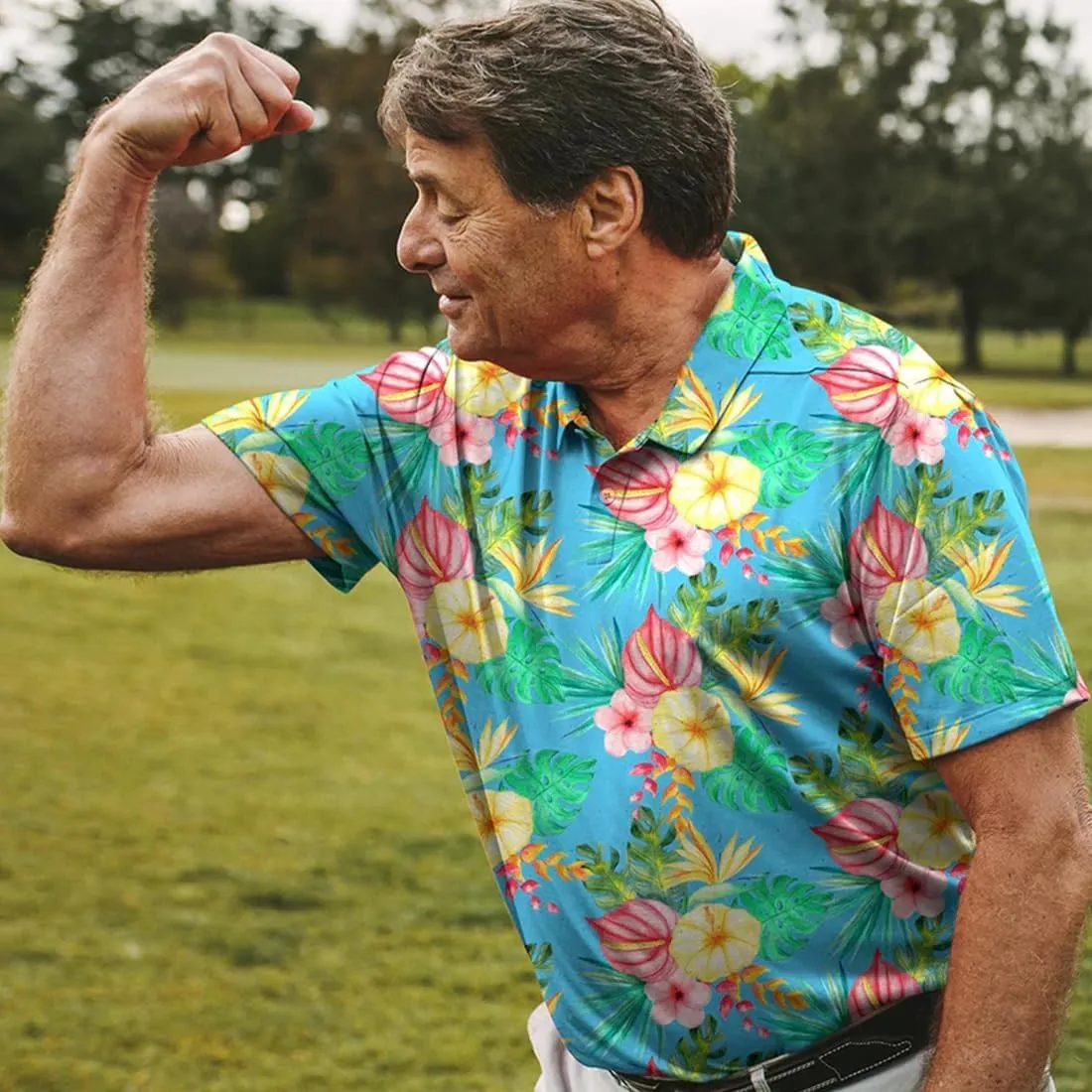 3D Printed Mens Golf Shirt Moisture Wicking Quick-Dry Performance Polo Shirts for Men
