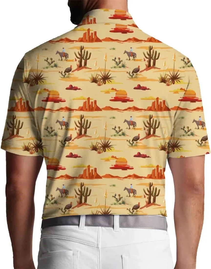 3D Printed Mens Golf Shirt Moisture Wicking Quick-Dry Performance Polo Shirts for Men