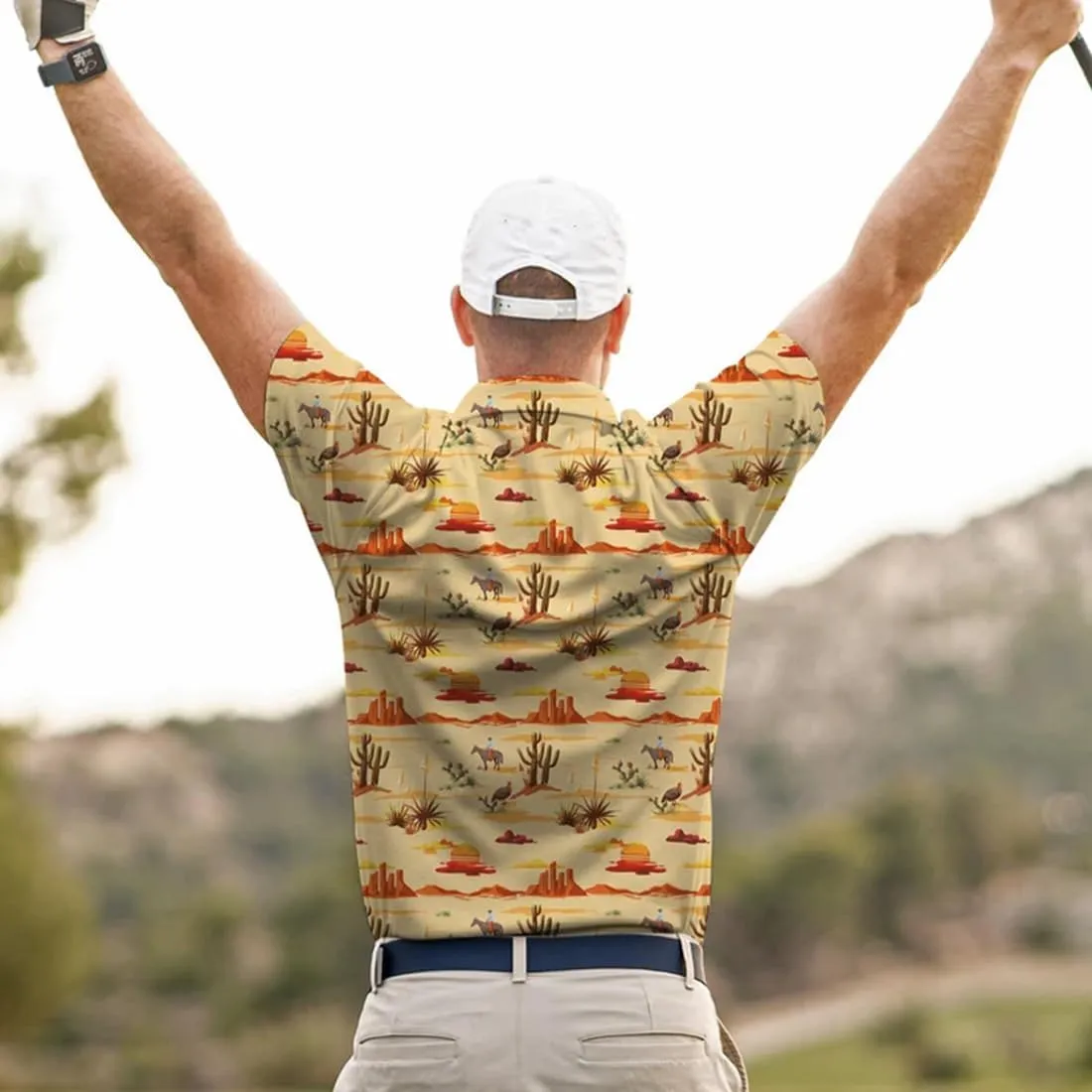 3D Printed Mens Golf Shirt Moisture Wicking Quick-Dry Performance Polo Shirts for Men