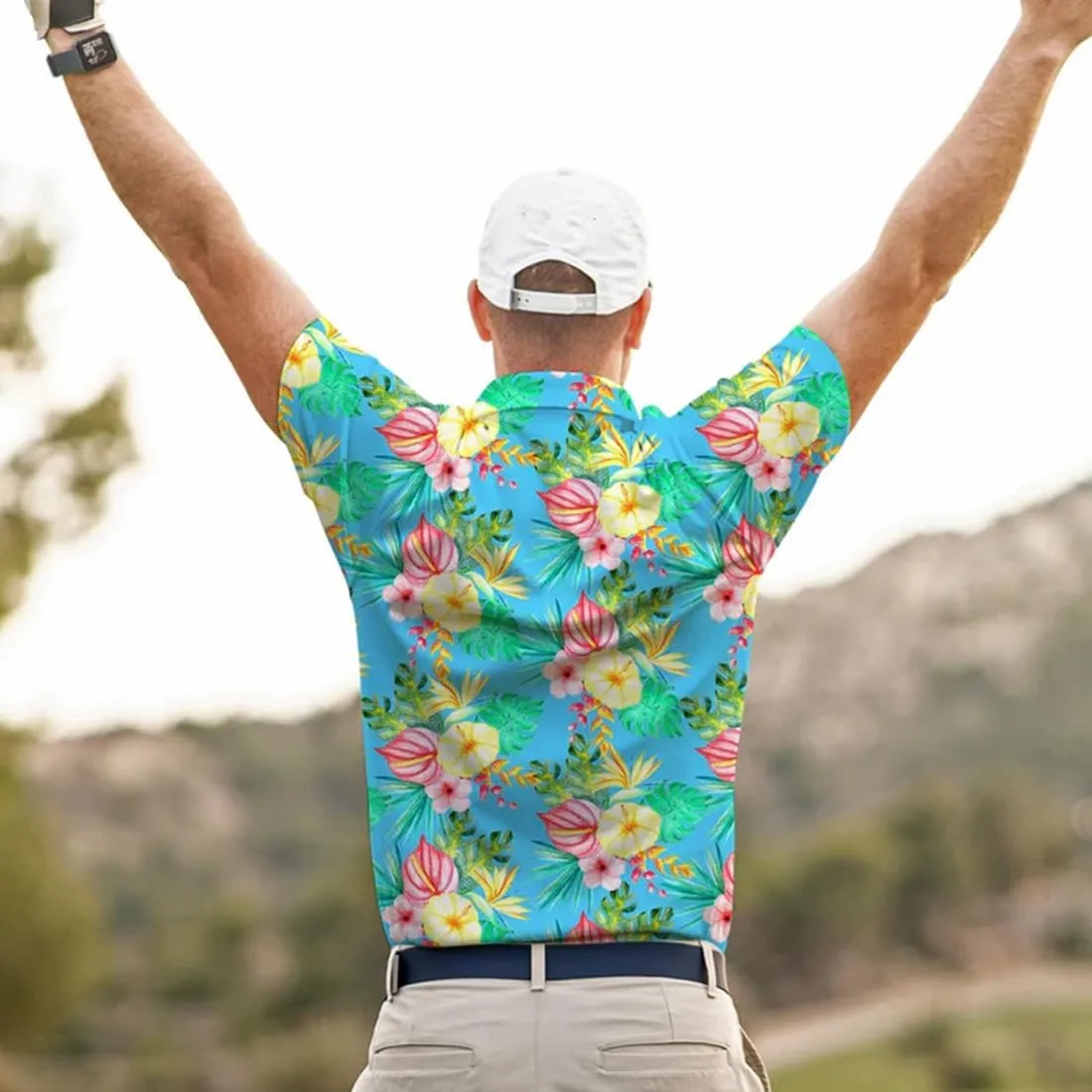 3D Printed Mens Golf Shirt Moisture Wicking Quick-Dry Performance Polo Shirts for Men