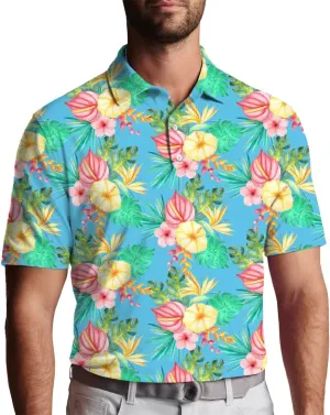 3D Printed Mens Golf Shirt Moisture Wicking Quick-Dry Performance Polo Shirts for Men