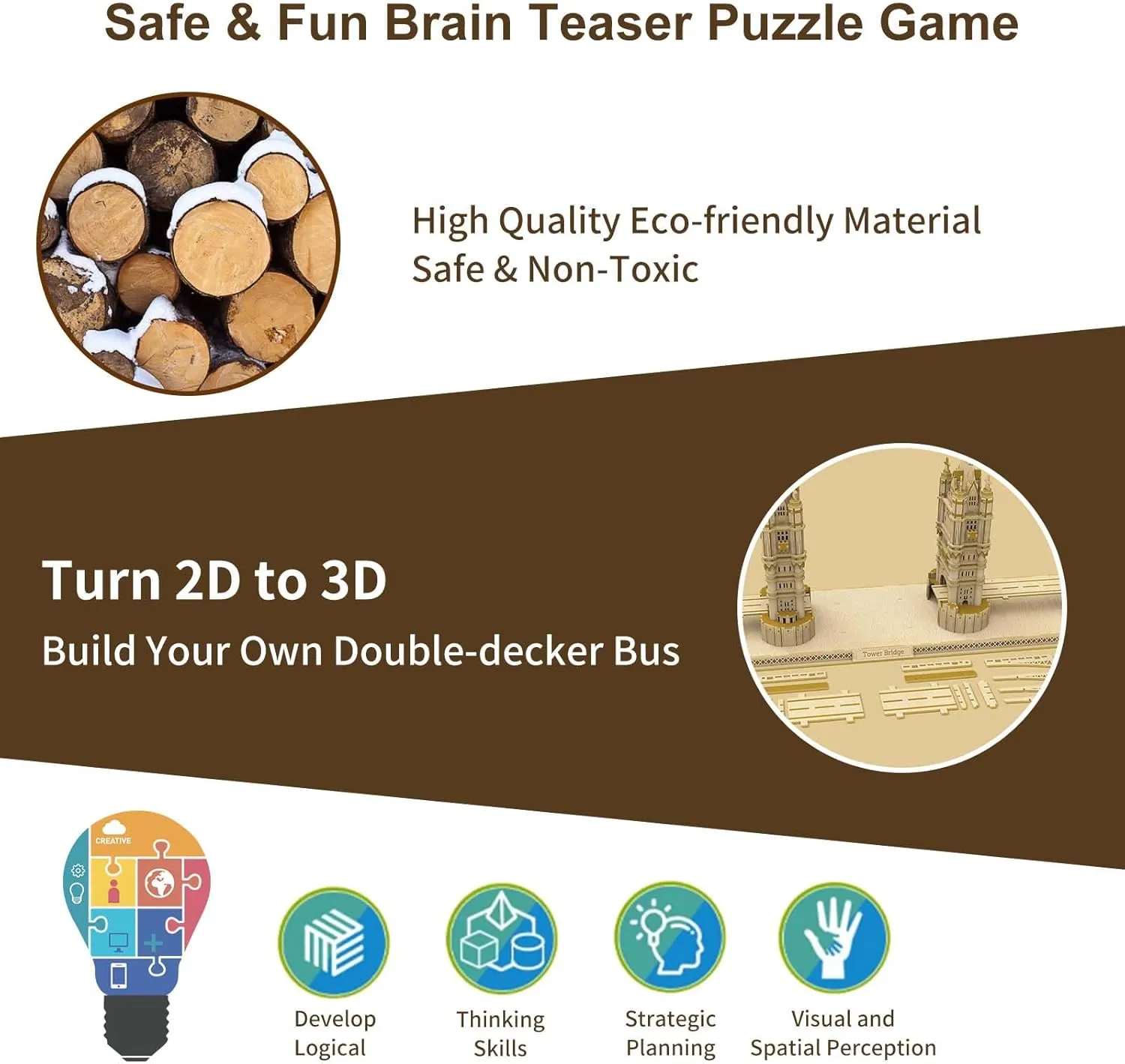 3D Wooden Puzzle for Adults, England Britain London Bridge Wood Architecture Model, DIY Mechanical Building Kit Craft Hobbies Toy, Birthday Festival Gift for Women Men, Home Decor, 450 PCS