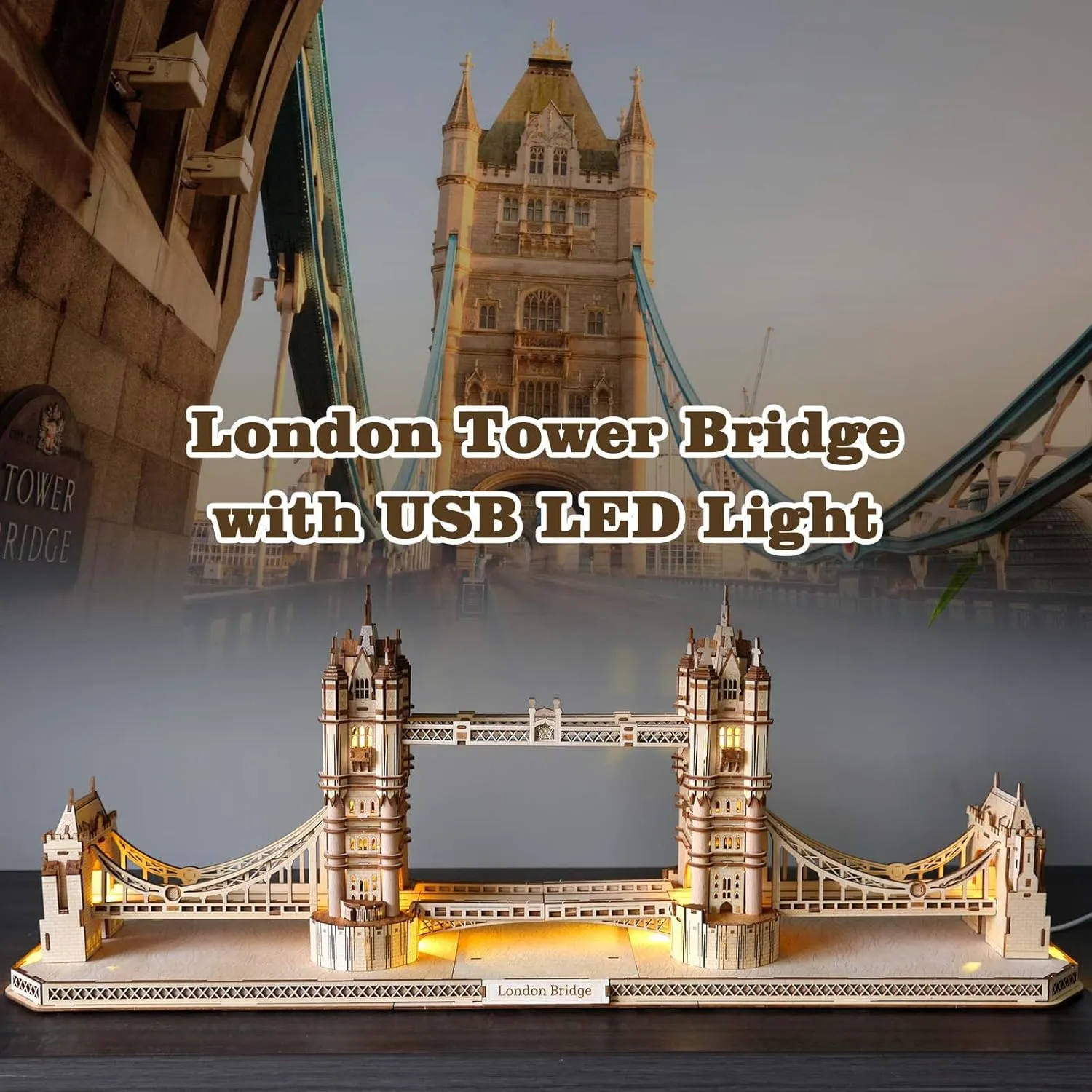 3D Wooden Puzzle for Adults, England Britain London Bridge Wood Architecture Model, DIY Mechanical Building Kit Craft Hobbies Toy, Birthday Festival Gift for Women Men, Home Decor, 450 PCS