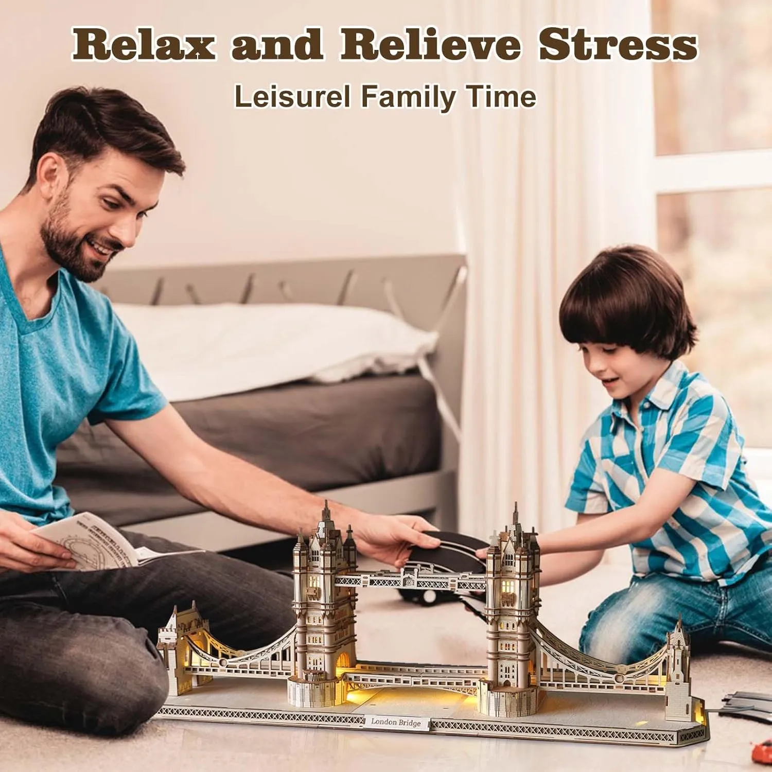 3D Wooden Puzzle for Adults, England Britain London Bridge Wood Architecture Model, DIY Mechanical Building Kit Craft Hobbies Toy, Birthday Festival Gift for Women Men, Home Decor, 450 PCS