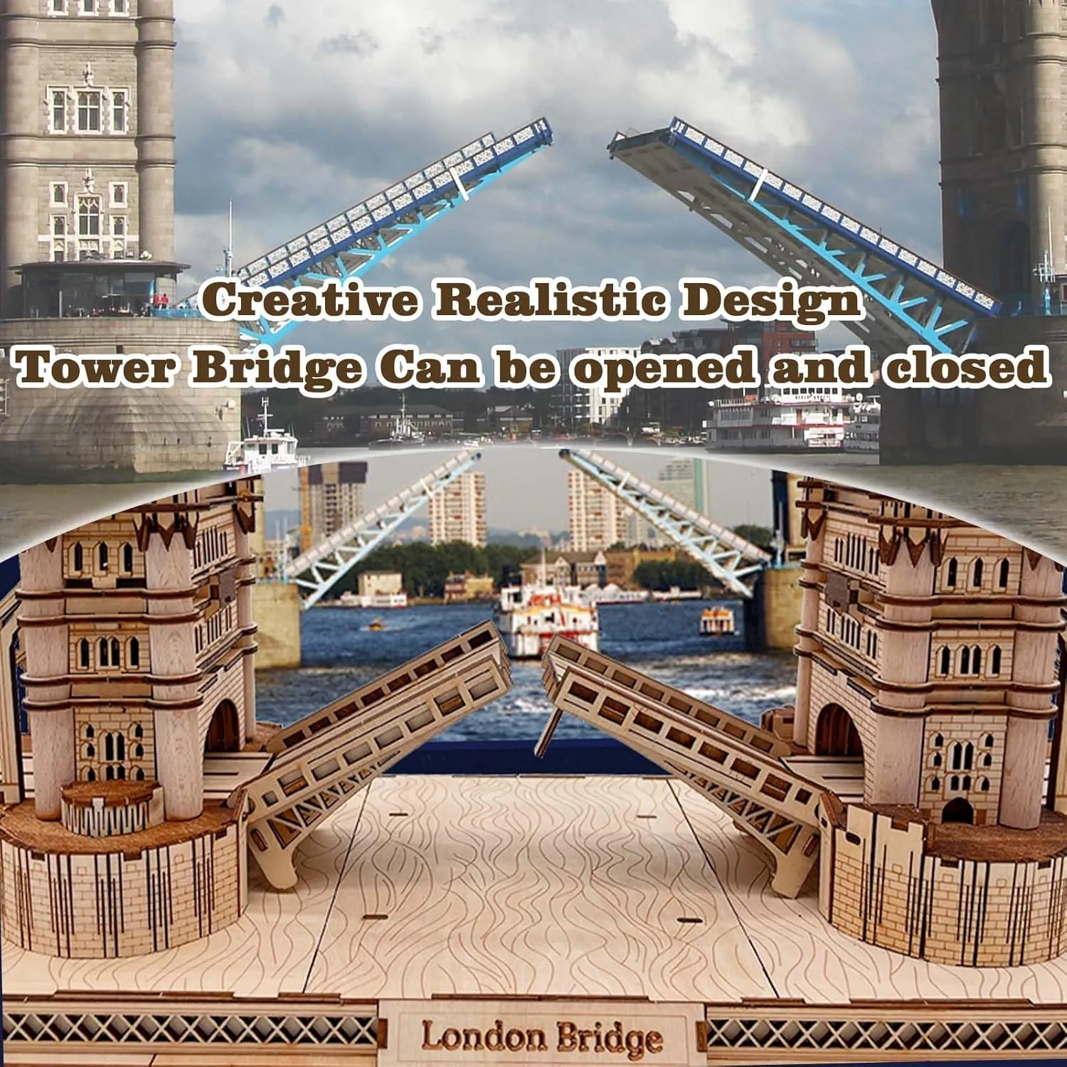 3D Wooden Puzzle for Adults, England Britain London Bridge Wood Architecture Model, DIY Mechanical Building Kit Craft Hobbies Toy, Birthday Festival Gift for Women Men, Home Decor, 450 PCS