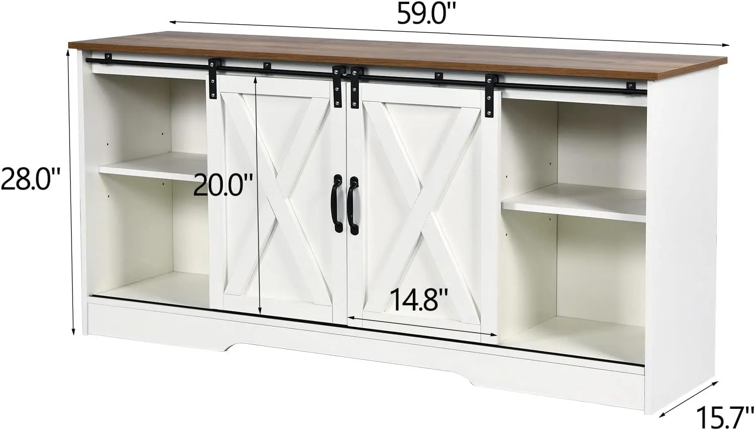 4 EVER WINNER White TV Stand for 65 inch TV for Living Room, Modern Farmhouse Barn Door TV Stand with Storage Cabinets and Adjustable Shelves for Bedroom, Media Entertainment Center TV Console Table