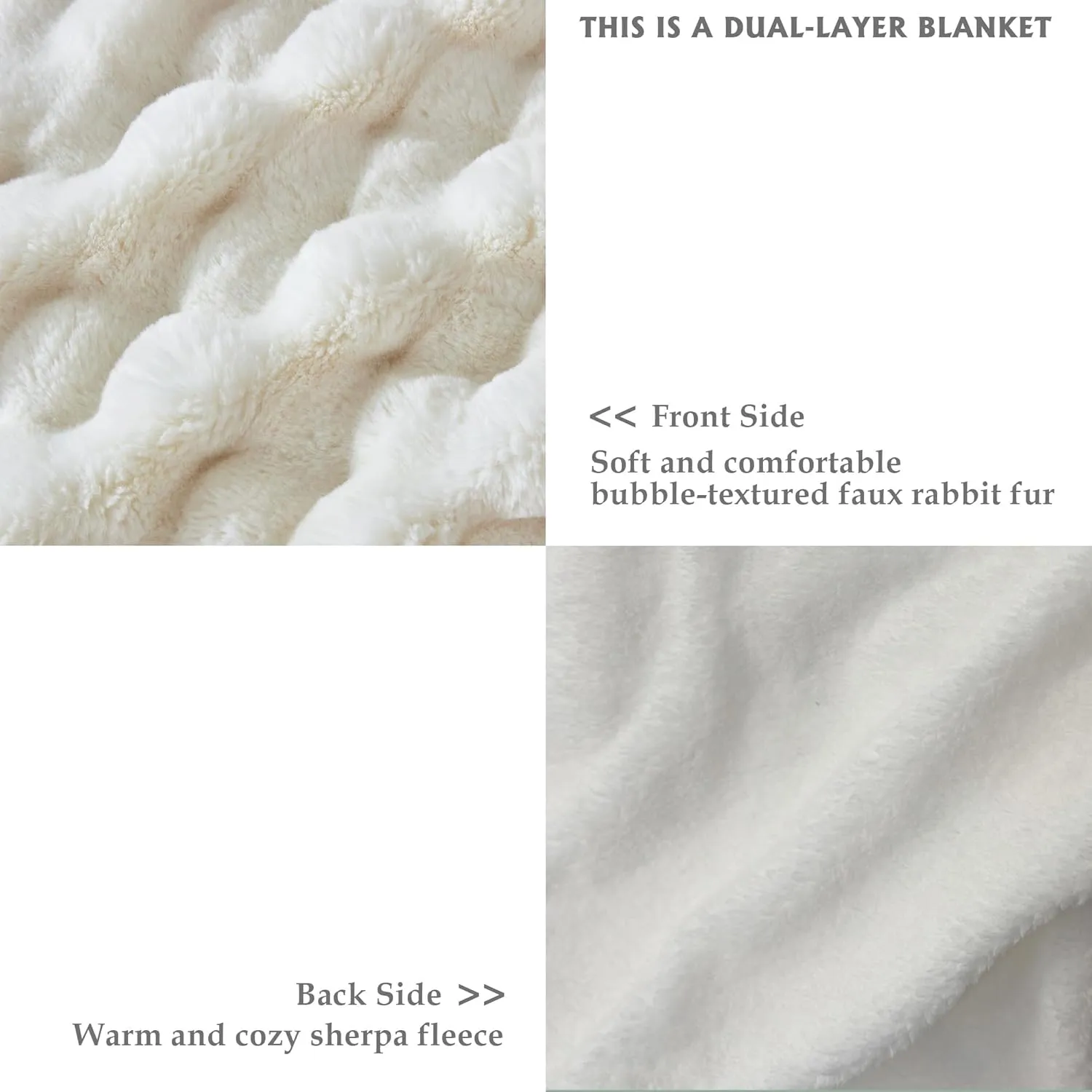 60x80 Inches Ultra-Soft Fuzzy Faux Fur Plush Twin Size Blanket - Thick, Warm Sherpa for Couch, Sofa, Bedroom, Camping - Decorative Blanket for Cozy Warmth, Bubble Ivory White