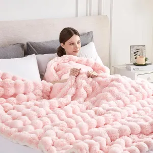 60x80 Inches Ultra-Soft Fuzzy Faux Fur Plush Twin Size Blanket - Thick, Warm Sherpa for Couch, Sofa, Bedroom, Camping - Decorative Blanket for Cozy Warmth, Bubble Pink