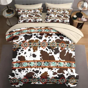 7 Pcs King Size Comforter Set with 2 Pillowcases & 2 Shams, Cow Brown Cowhide Bedding for Kids and Adults, Vintage Retro Animal Bed in a Bag with Flat Fitted Sheet
