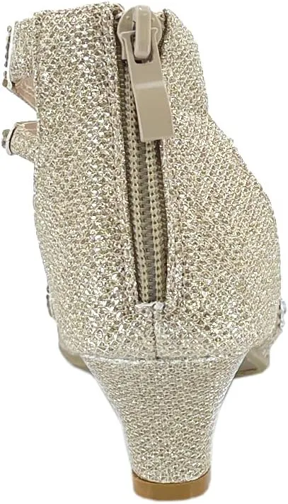 ABSOLEX Girl's Toddler/Little Kid/Big Kid Cross Strappy Open Toe Rhinestone Dressy Low Heel Dress Up Pump Sandal