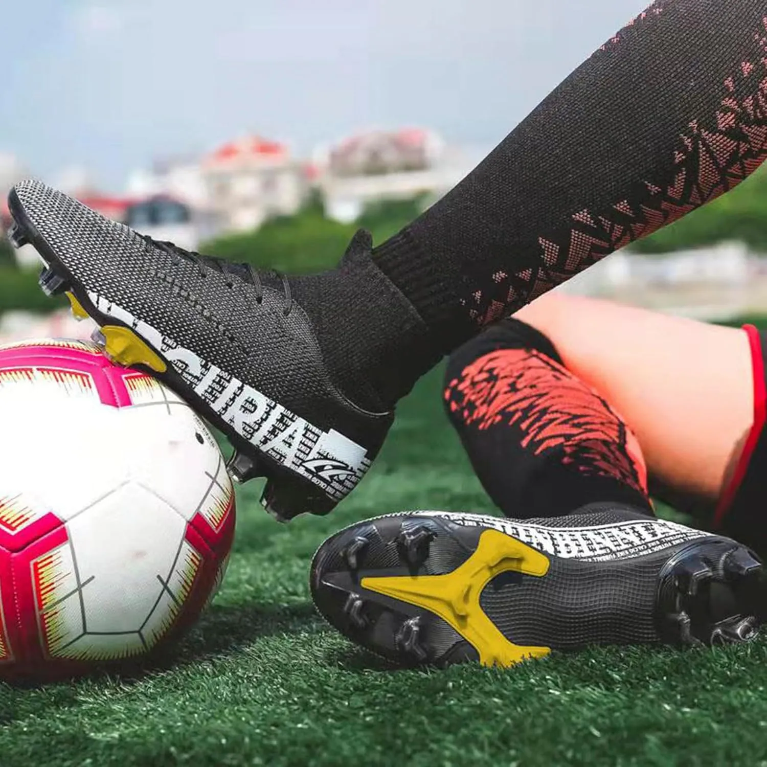 Adult Soccer Cleats Men-High-Tops Slip-On Lace Up Football Shoes for Youth Soccer Shoes Indoor Outdoor AG FG