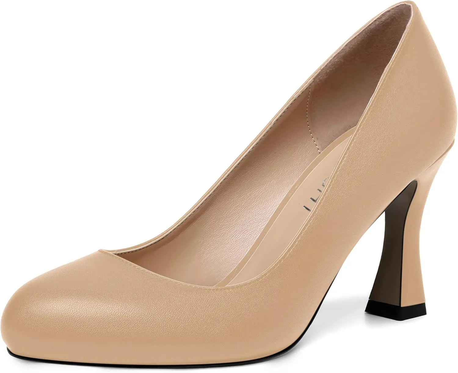 AMBELIGHT Womens Matte Solid Slip On Casual Evening Fashion Round Toe Chunky High Heel Pumps Shoes 3.3 Inch