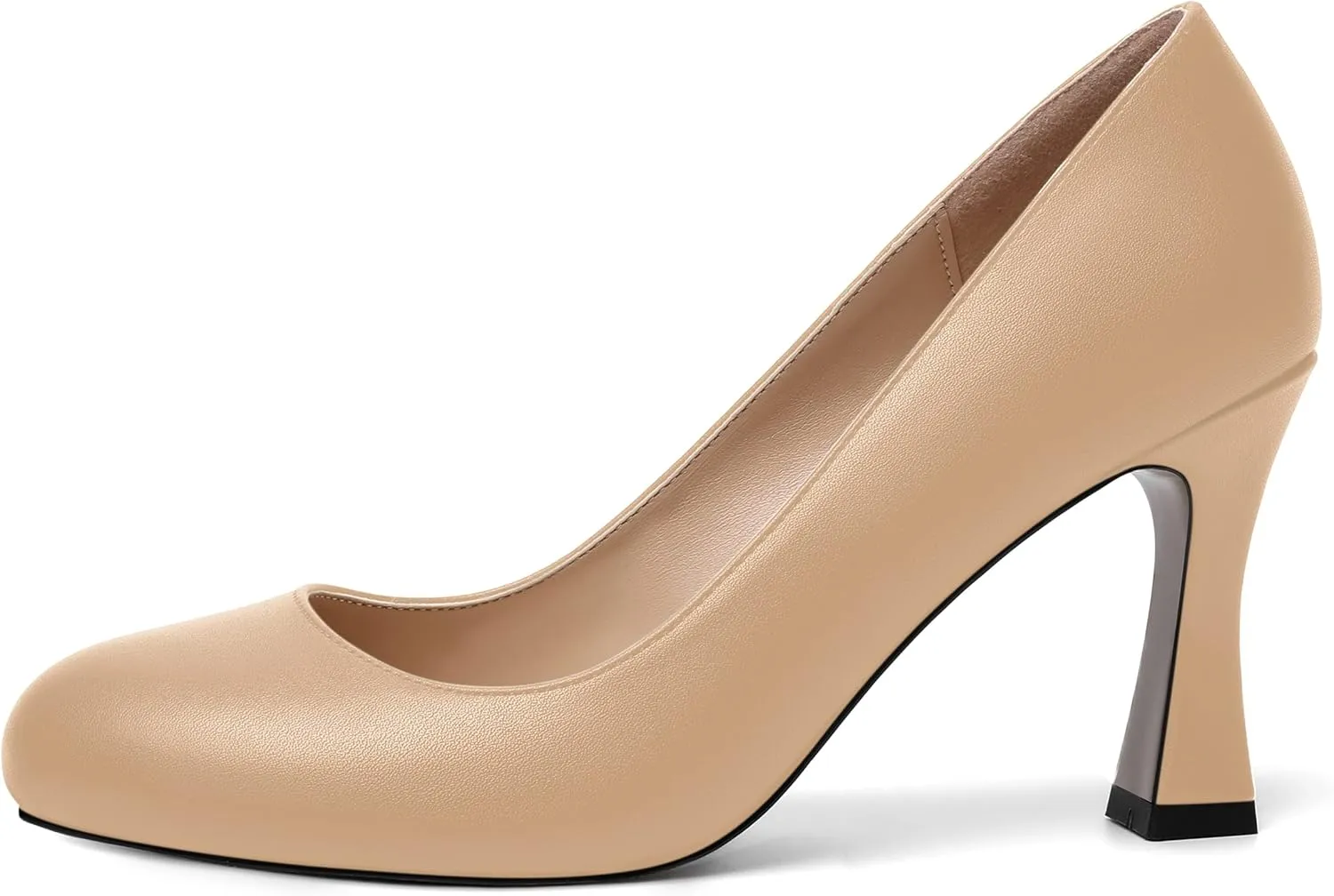 AMBELIGHT Womens Matte Solid Slip On Casual Evening Fashion Round Toe Chunky High Heel Pumps Shoes 3.3 Inch