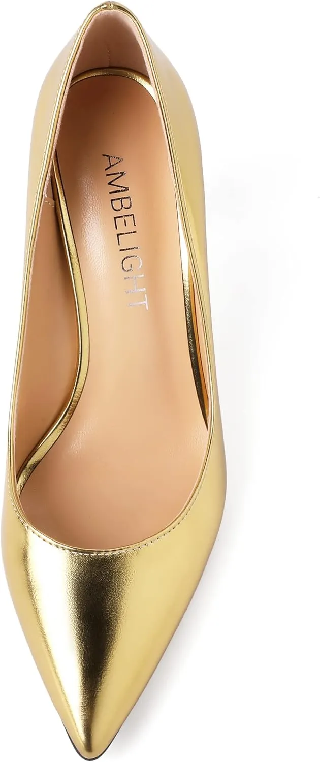 AMBELIGHT Womens Slip On Dress Pointed Toe Suede Wedding Stiletto High Heel Pumps Shoes 3.3 Inch