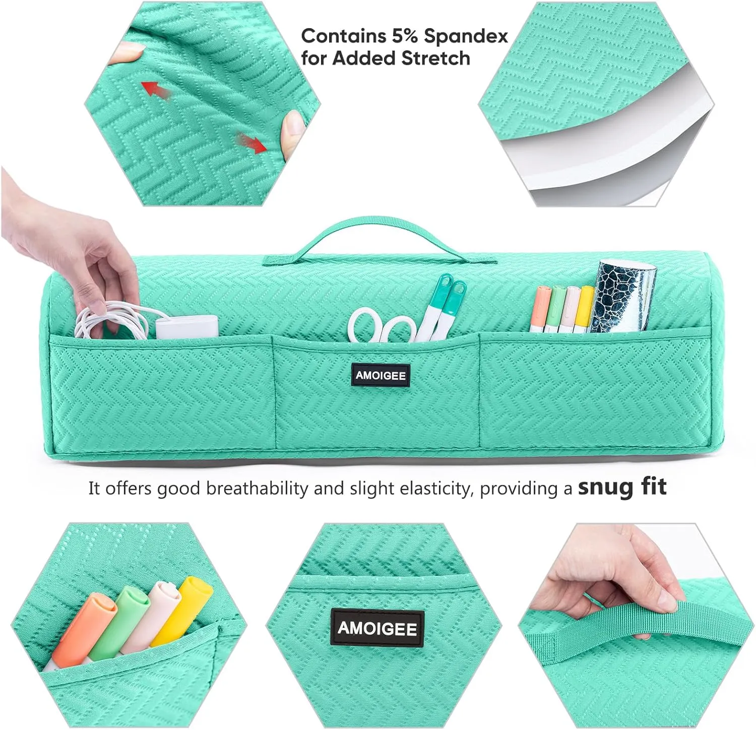 AMOIGEE Stretchy & Washable Dust Cover for Cricut Maker 4, Cricut Explore 4, Cricut Explore Air 2, Cricut Maker 3 – Die-Cut Machine Cover with Pockets for Cricut Accessories, Supplies & Tools