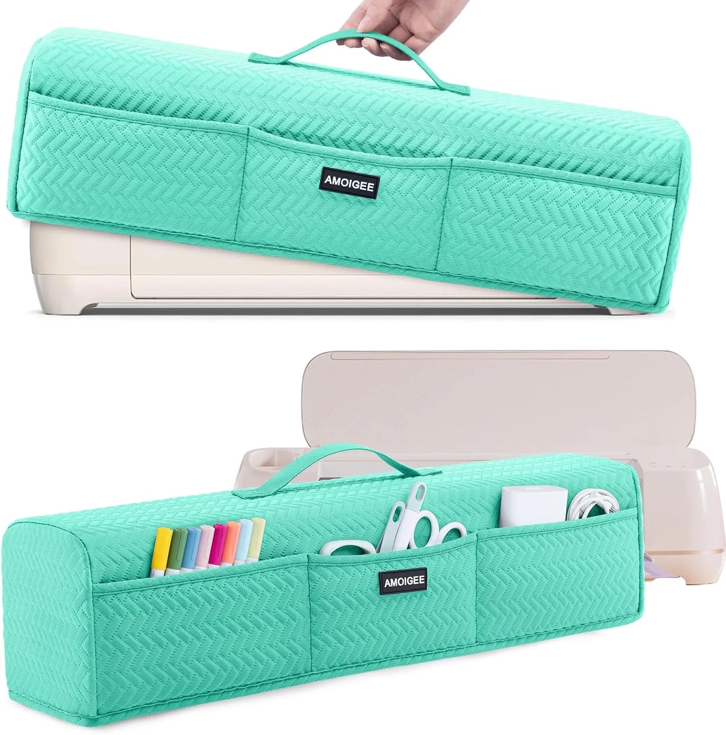 AMOIGEE Stretchy & Washable Dust Cover for Cricut Maker 4, Cricut Explore 4, Cricut Explore Air 2, Cricut Maker 3 – Die-Cut Machine Cover with Pockets for Cricut Accessories, Supplies & Tools