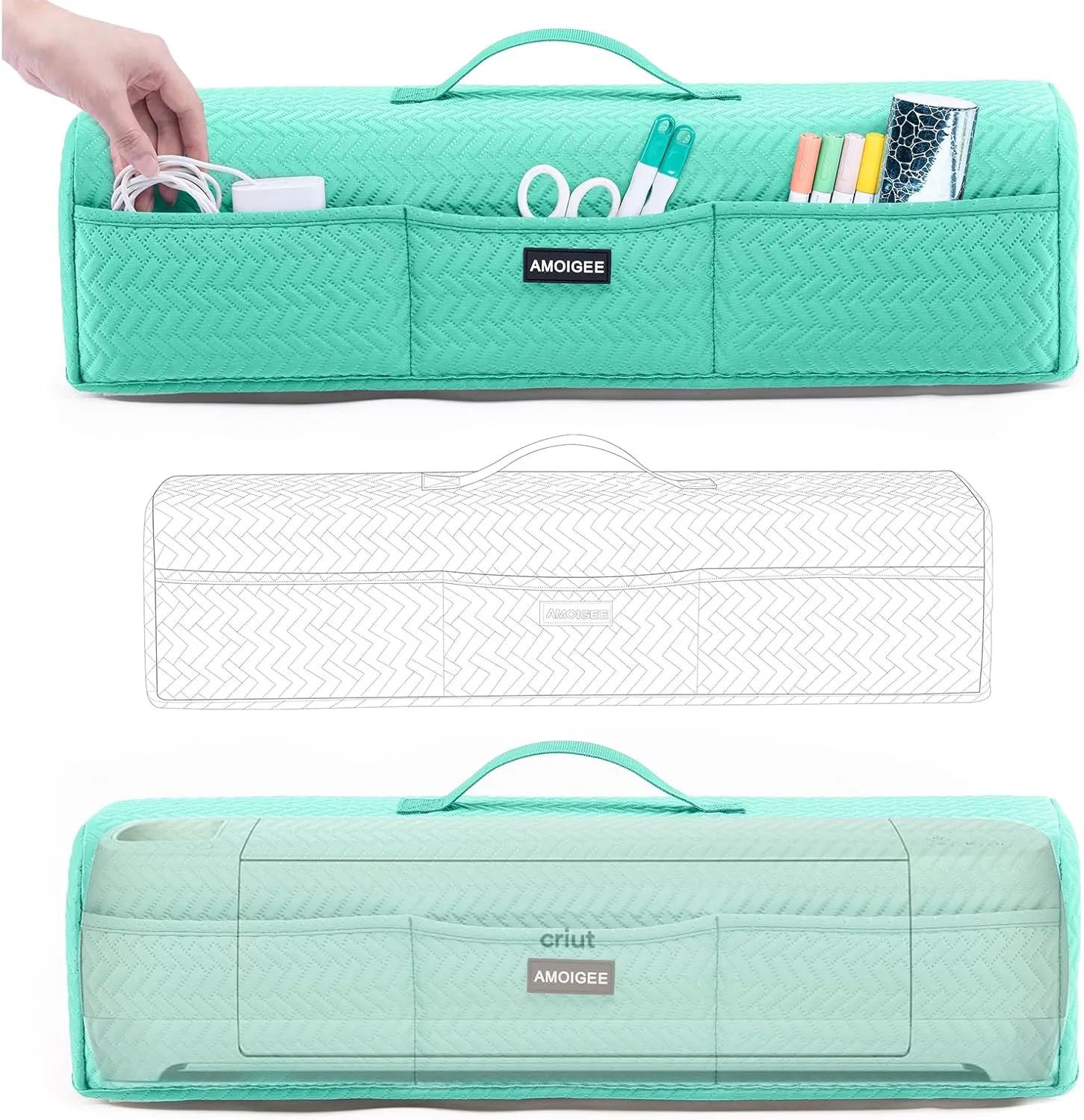 AMOIGEE Stretchy & Washable Dust Cover for Cricut Maker 4, Cricut Explore 4, Cricut Explore Air 2, Cricut Maker 3 – Die-Cut Machine Cover with Pockets for Cricut Accessories, Supplies & Tools