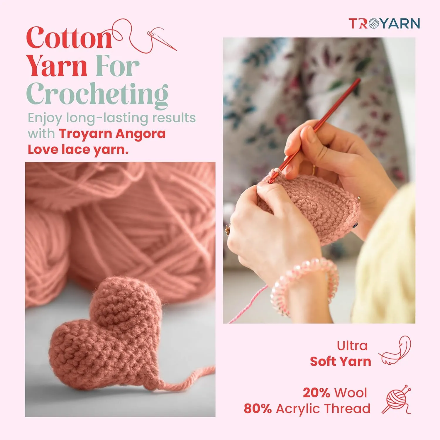 Angora Love (2-Skeins Pack) 20% Wool 80% Acrylic - Lace Weight #1 Fingering and Socks Yarn (2 x 3.52 oz / 601 Yds) - Onion