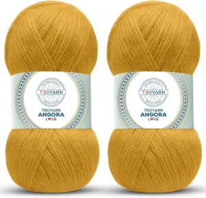 Angora Love (2-Skeins Pack Angora Yarn) 20% Wool 80% Acrylic Thread - Wool Yarn for Crocheting - Lace Weight Yarn #1 Fingering and Socks Yarn (2 x 3.52 oz) / (2 x 601 Yds) (10802 - Saffron)
