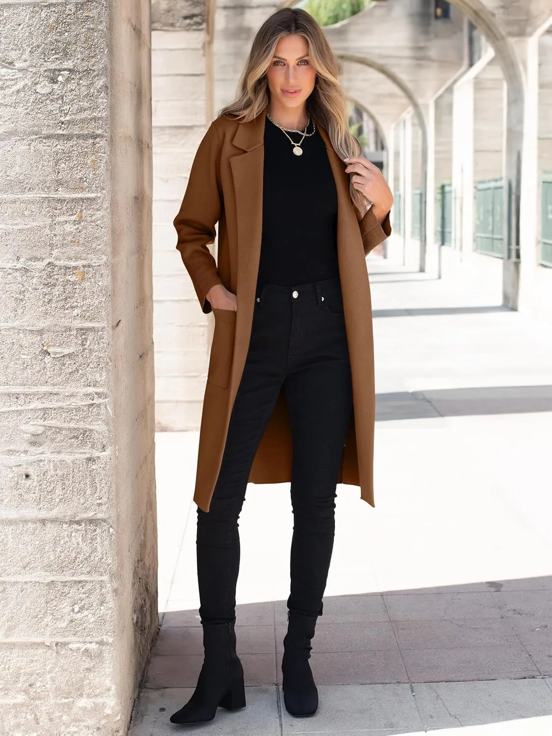 ANRABESS Women Cardigan Sweater Jackets Open Front Thick Knit Oversized Blazer Coatigan 2025 Fall Winter Long Coats Outwear