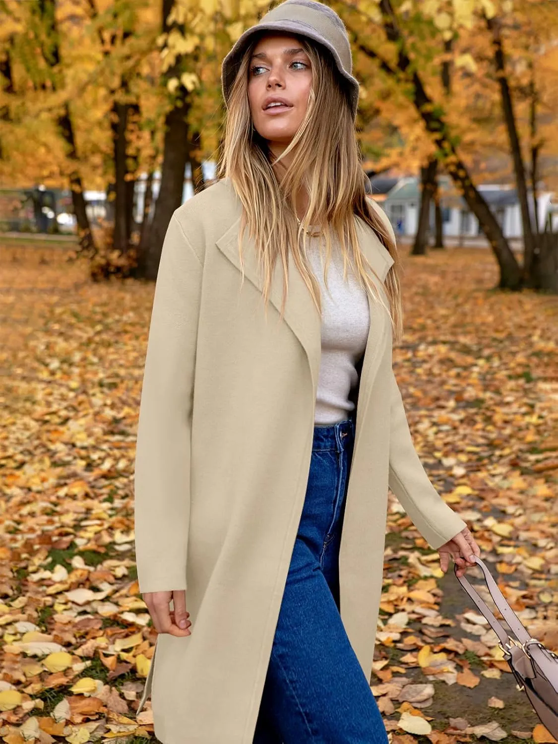 ANRABESS Women's Cardigans Sweater 2024 Casual Lapel Open Front Knit Warm Wool Coatigan Jacket Long Blazer Coat