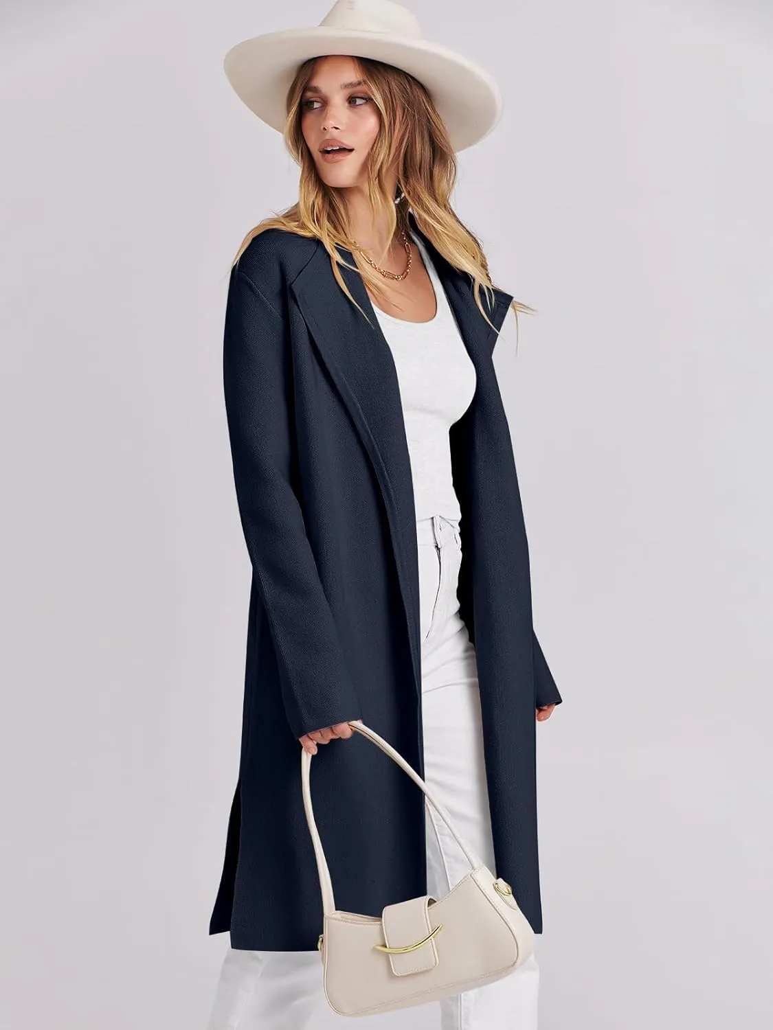 ANRABESS Women's Cardigans Sweater 2024 Casual Lapel Open Front Knit Warm Wool Coatigan Jacket Long Blazer Coat