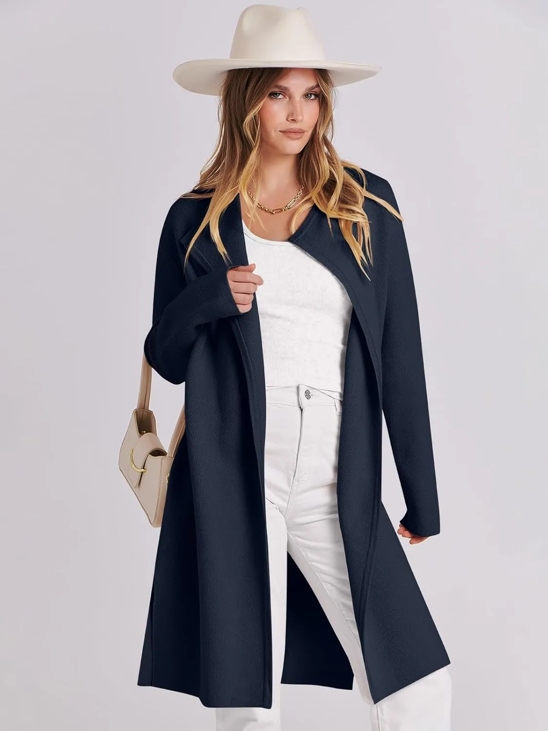 ANRABESS Women's Cardigans Sweater 2024 Casual Lapel Open Front Knit Warm Wool Coatigan Jacket Long Blazer Coat