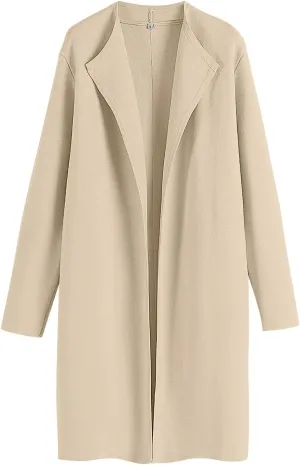 ANRABESS Women's Cardigans Sweater 2024 Casual Lapel Open Front Knit Warm Wool Coatigan Jacket Long Blazer Coat