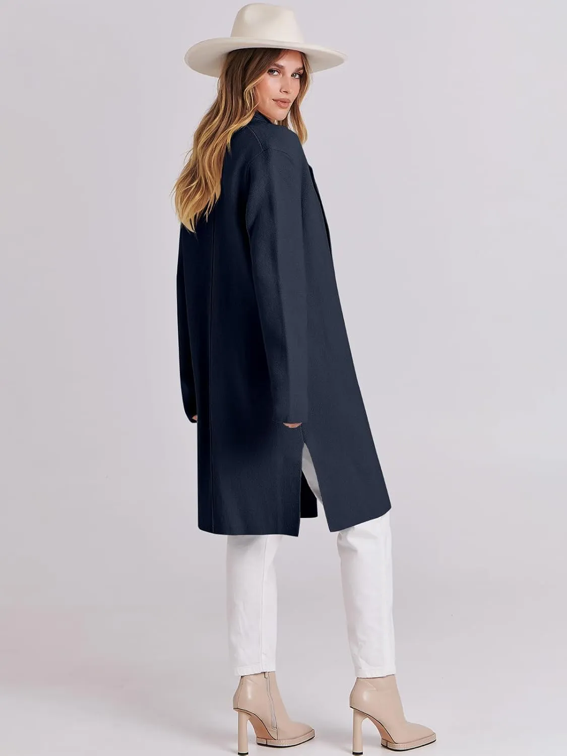 ANRABESS Women's Cardigans Sweater 2024 Casual Lapel Open Front Knit Warm Wool Coatigan Jacket Long Blazer Coat