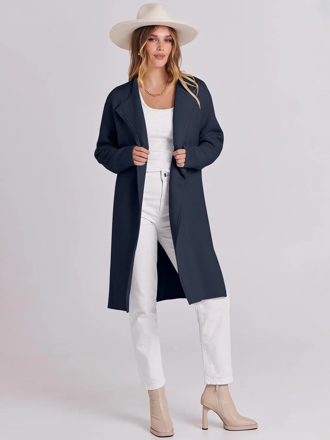 ANRABESS Women's Cardigans Sweater 2024 Casual Lapel Open Front Knit Warm Wool Coatigan Jacket Long Blazer Coat
