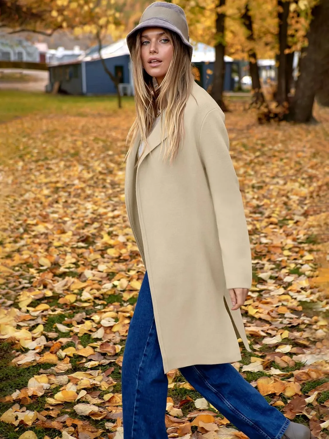 ANRABESS Women's Cardigans Sweater 2024 Casual Lapel Open Front Knit Warm Wool Coatigan Jacket Long Blazer Coat