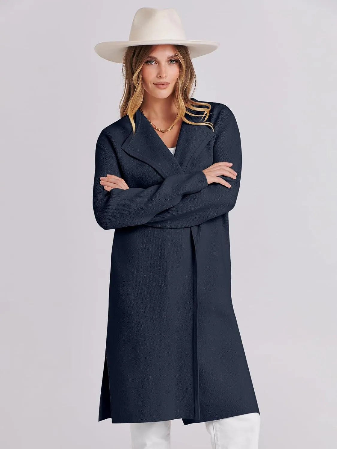 ANRABESS Women's Cardigans Sweater 2024 Casual Lapel Open Front Knit Warm Wool Coatigan Jacket Long Blazer Coat