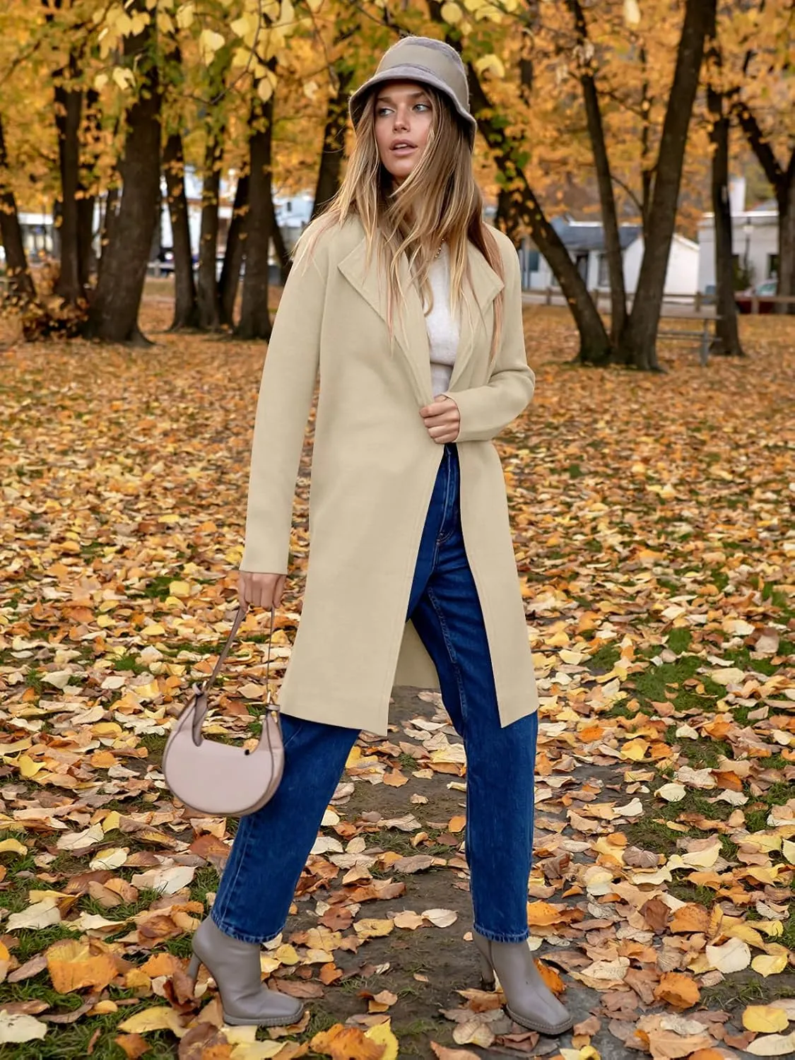 ANRABESS Women's Cardigans Sweater 2024 Casual Lapel Open Front Knit Warm Wool Coatigan Jacket Long Blazer Coat