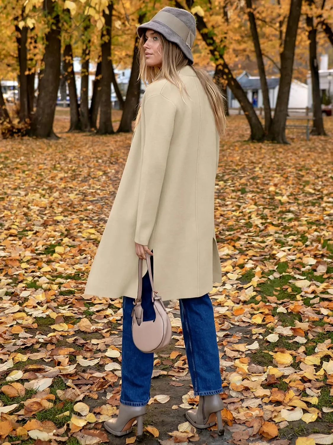 ANRABESS Women's Cardigans Sweater 2024 Casual Lapel Open Front Knit Warm Wool Coatigan Jacket Long Blazer Coat