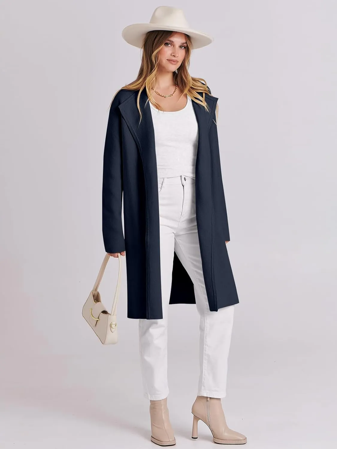 ANRABESS Women's Cardigans Sweater 2024 Casual Lapel Open Front Knit Warm Wool Coatigan Jacket Long Blazer Coat