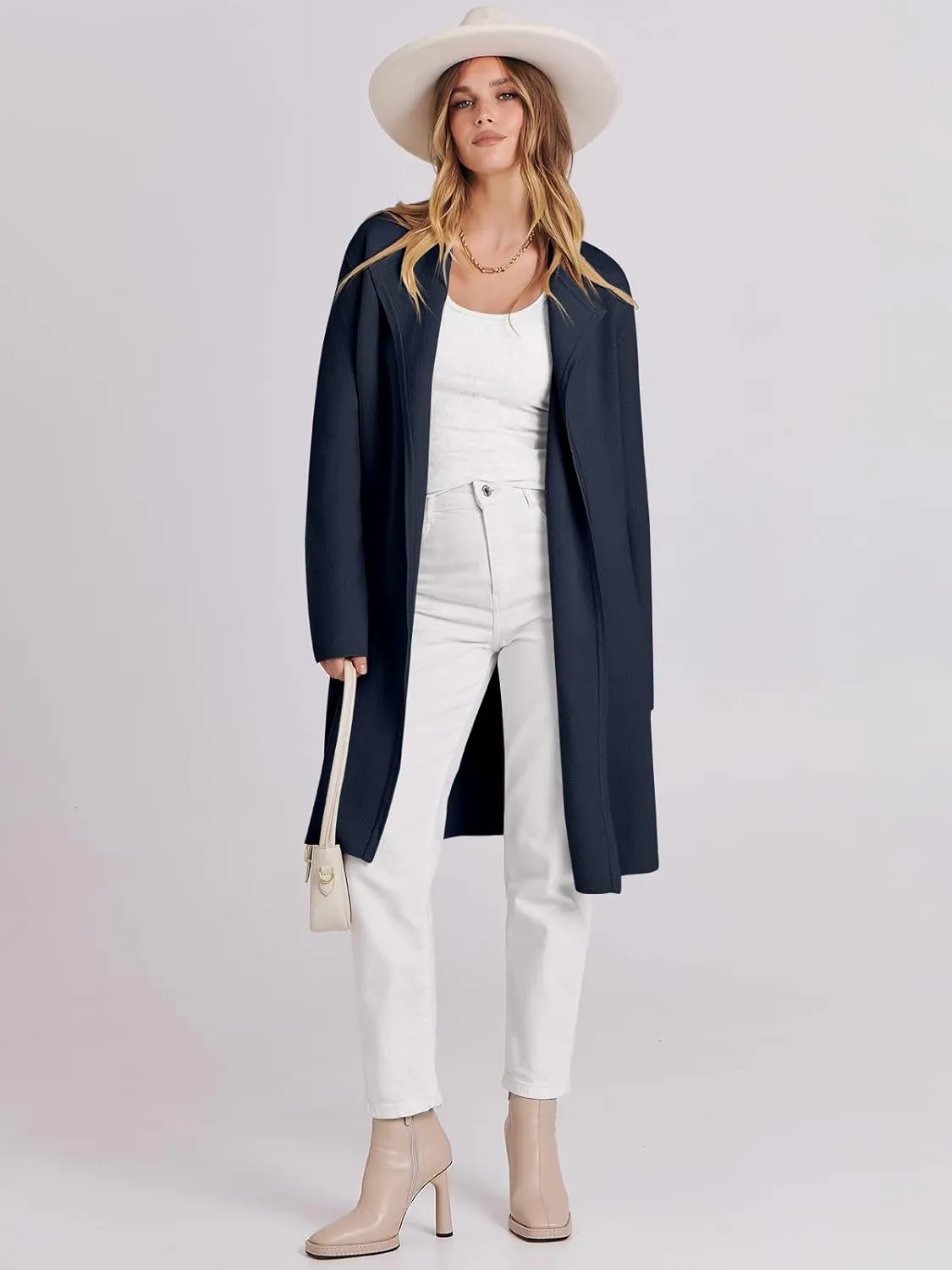 ANRABESS Women's Cardigans Sweater 2024 Casual Lapel Open Front Knit Warm Wool Coatigan Jacket Long Blazer Coat