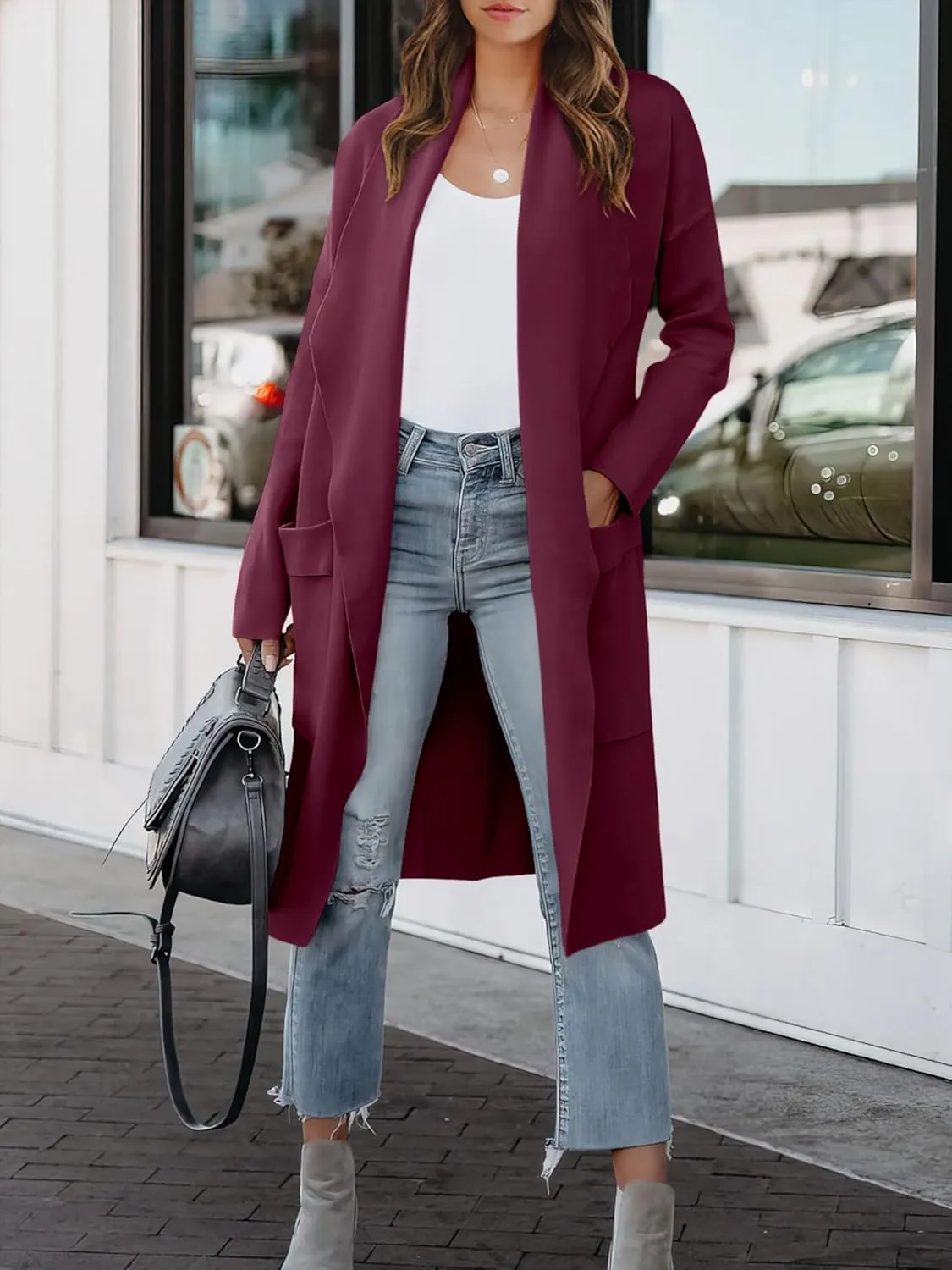 ANRABESS Women's Long Cardigan Sweater 2025 Spring Fashion Casual Oversized Knit Open Front Coatigan Jacket Coat Outfits